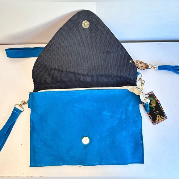 Turquoise color / Handmade Mexican Clutch Bag, Envelope style, crossbody (B) - Picture 4 of 6